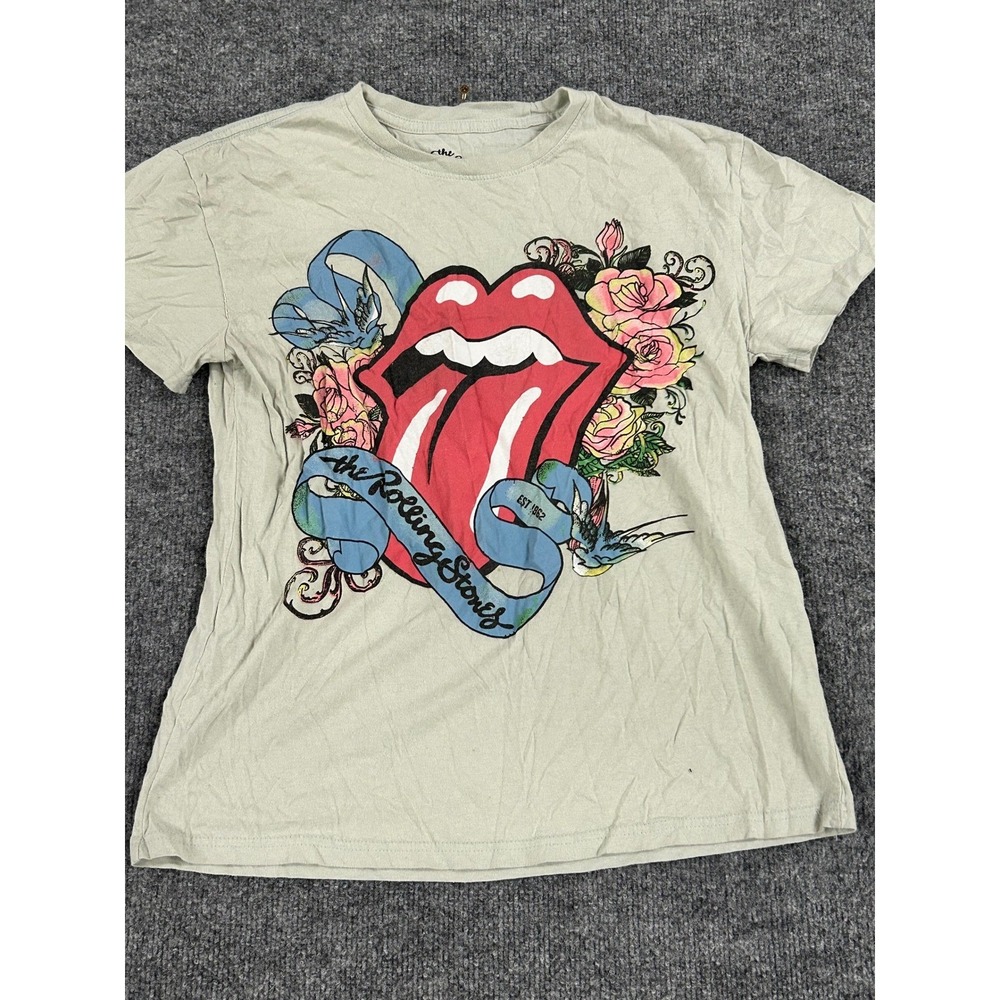 The Rolling Stones T-Shirt Womens Size M Green Cotton Graphic Band Tee Short Slv